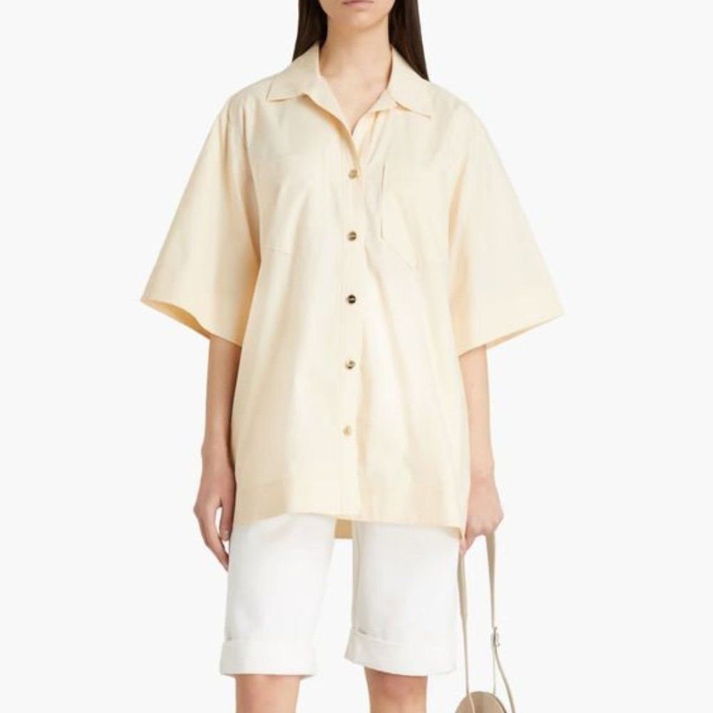 SANDRO Abby organic cotton-poplin shirt beige